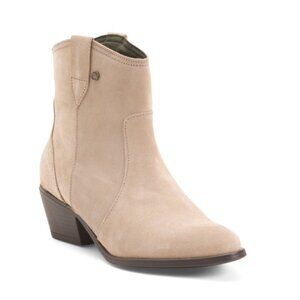 BARBOUR Taupe Made In Portugal Suede Western Booties